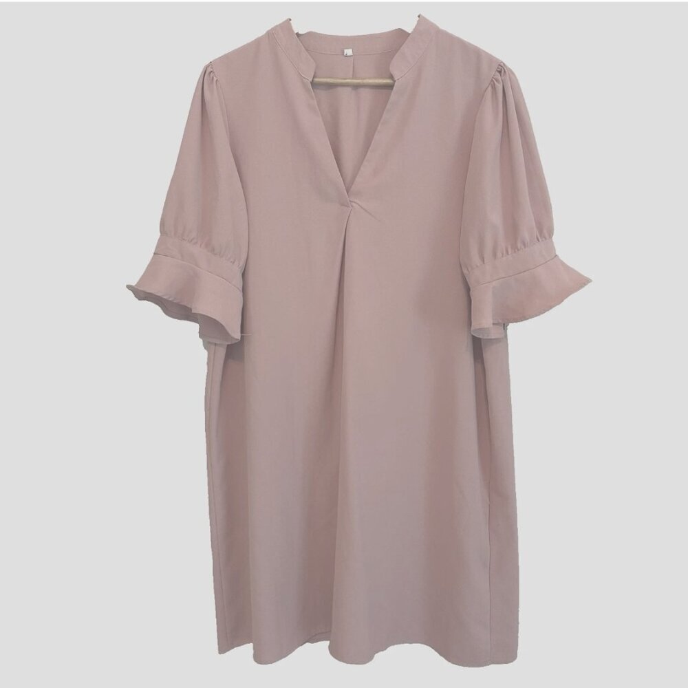 Womens XL Blush Pink Relaxed Coquette Ruffle Shabby Chic Flowy Knee Length Dress - Picture 2 of 5